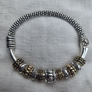 Two-Tone Textured Charm Bracelet Magnetic Clasps Hinge Bracelet Chunky Accents